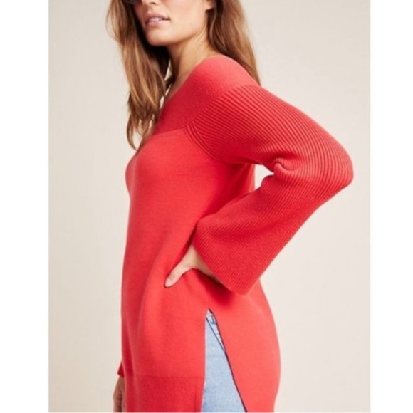 Anthropologie Elise Ribbed Tunic In Red - Picture 2 of 9
